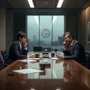 a man and woman at a conference table